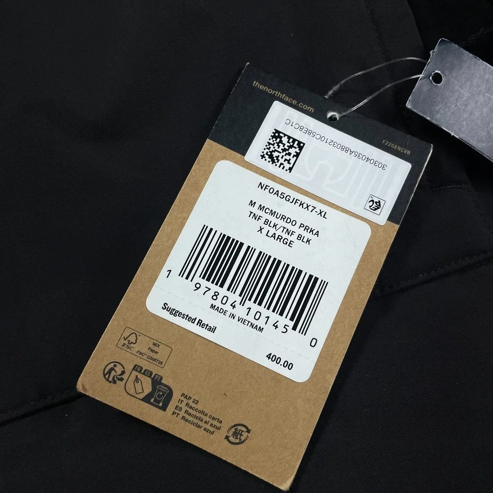 The North Face McMurdo Parka Coat Mens Size XL Black Down 600 DryVent Hooded NEW